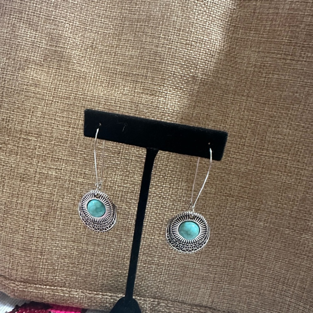 Silver and Turquoise Hoop Earrings